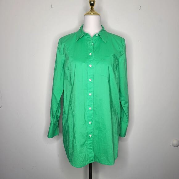 Talbots Sz S Kelly Green The Boyfriend Collared Button Up Curved Hem Cotton - Picture 4 of 12